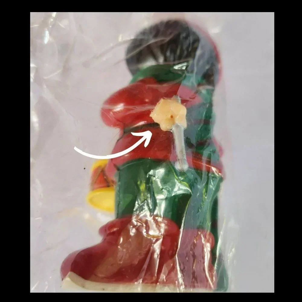 3 Vintage J.S.N.Y. Co. Plastic Santa Elves Christmas Shelf Sitter Stocking Hooks